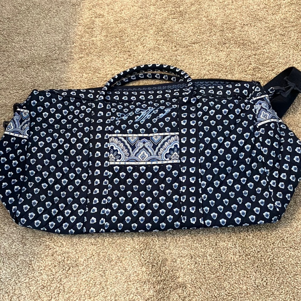 Vera Bradley duffle/diaper bag with initials AWJ on the side